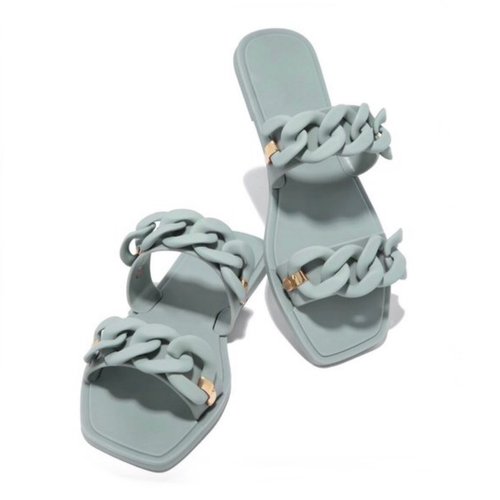 !! NEW !! Jelly Slide Sandals with Chain Detail in Matte Sage Green - Picture 3 of 11